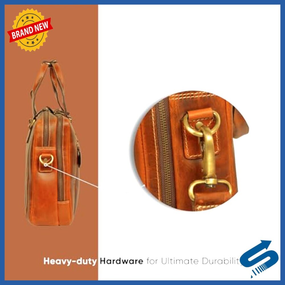 Full Grain Leather Messenger Bag Laptop Briefcase Satchel Twin Compartment - Picture 4 of 7